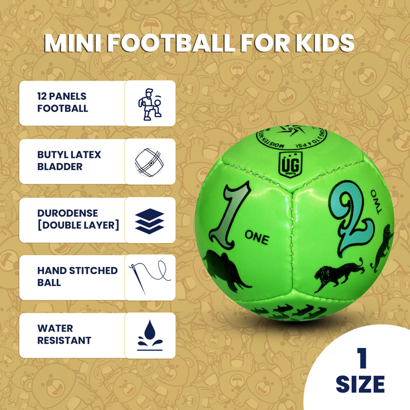 ULTIMATE GOAL Number & Animal Printed Light Weight Mini PVC 12 Panel Football - Size: 1(Kids, Pack of 1, Green)