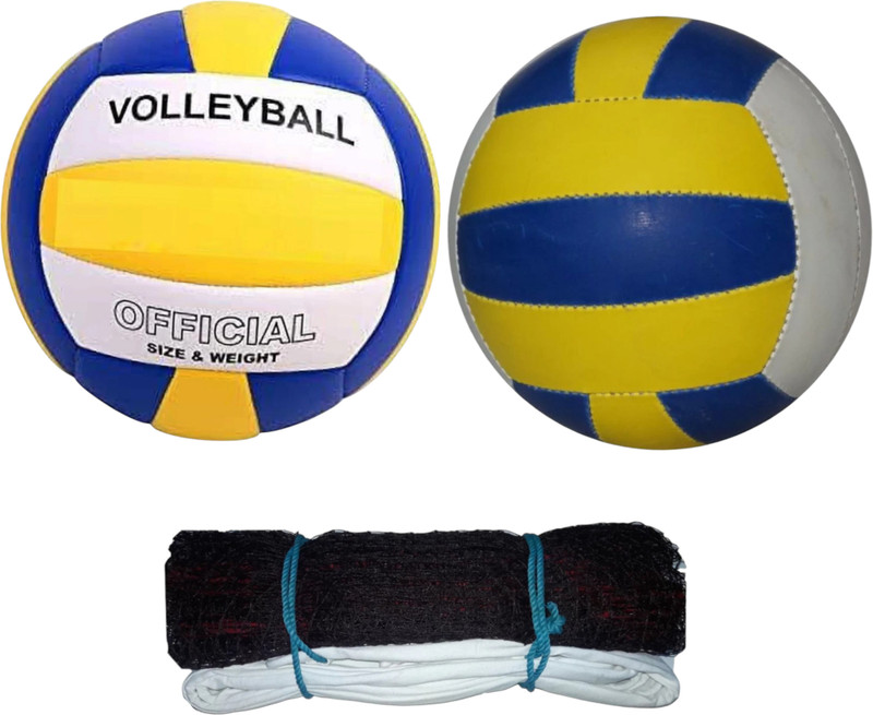 MAG Blue and Yellow VB With Net & Pump Volleyball - Size: 4(Standard, Pack of 1, Yellow, Blue)