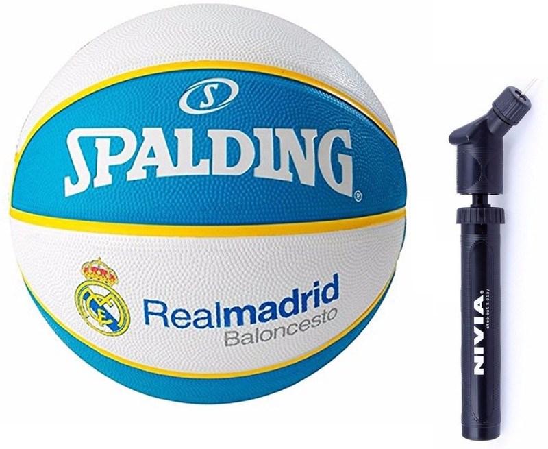 SPALDING Euro Real Madrid Basketball With Double Action Ball Pump Basketball - Size: 7(Standard, Pack of 1)