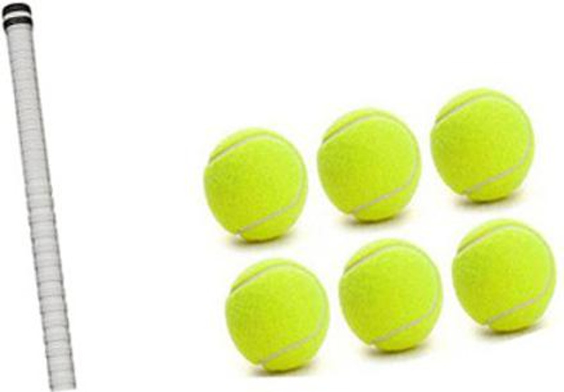 Instyler cricket tennis ball 6 pieces + 1 bat grip Tennis Ball(Standard, Pack of 7, Green)
