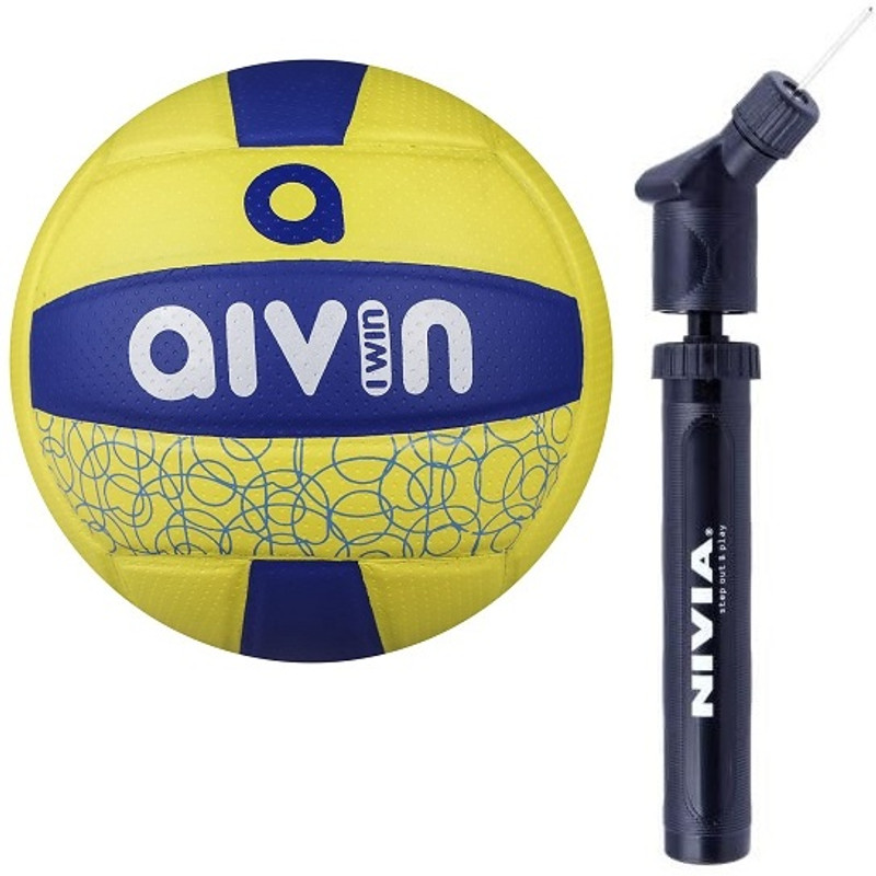 AIVIN Spectre Volleyball & Nivia Ball Pump Combo Pack Volleyball - Size: 5(Standard, Pack of 2, Yellow, Blue)