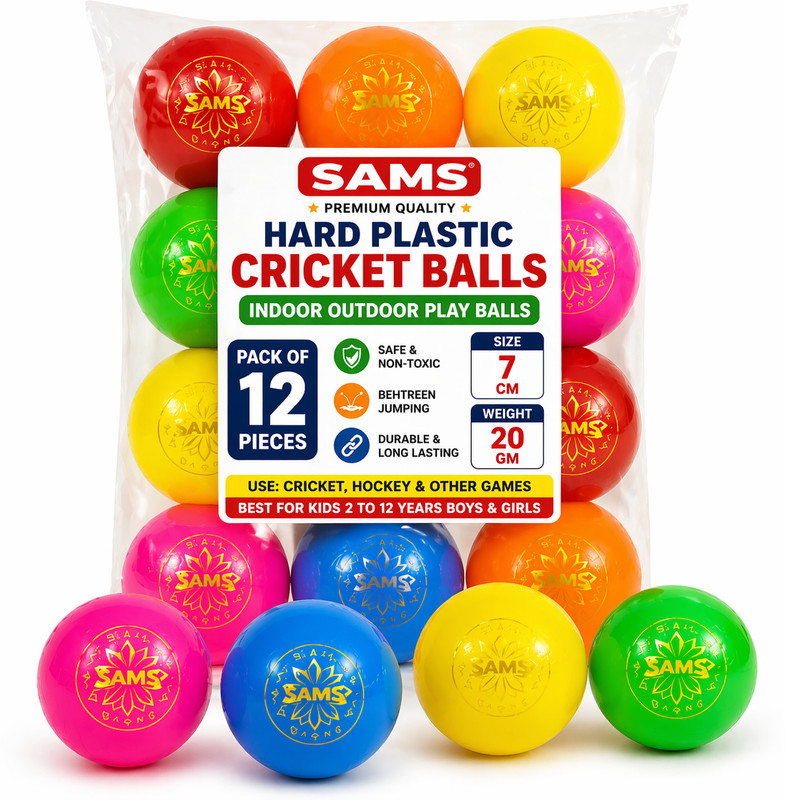 sams Hard plastic Cricket boll for indoor outdoor activities Cricket Hockey Cricket Training Ball(Kids, Pack of 12)