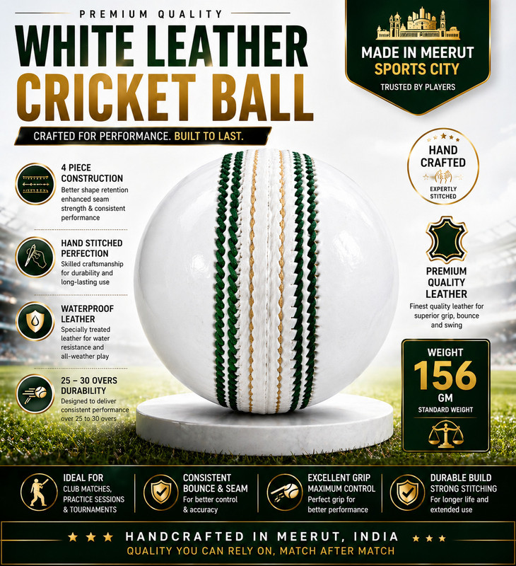 vpkumar 4 Piece Cricket Leather Ball 25-30 Overs White Cricket Leather Ball(Standard, Pack of 1, White)