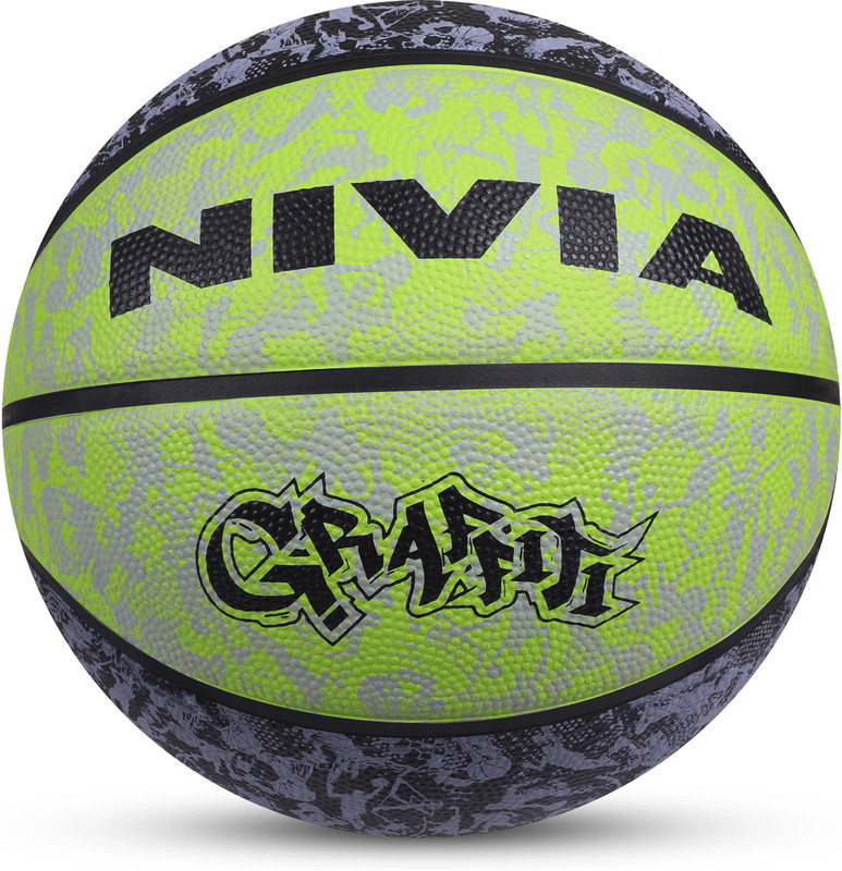 NIVIA Graffiti, 8 Panel, Rubber Moulded, Made for Beginners, Ideal for all surfaces Basketball - Size: 7(Standard, Pack of 1, Green, Black)