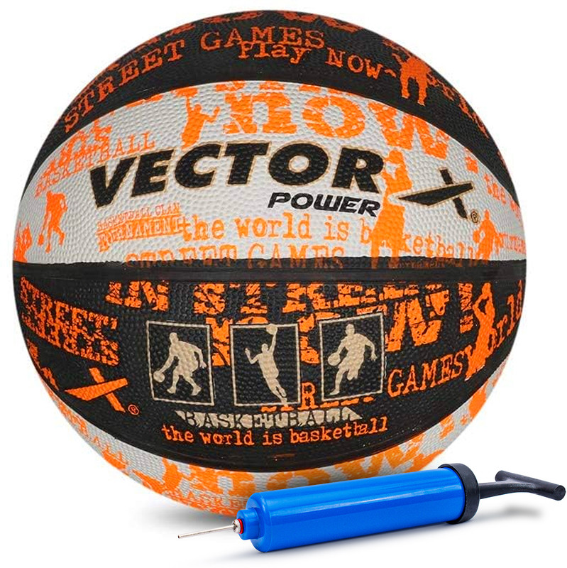 VECTOR X Power Rubber Moulded Indoor/Outdoor ball with Pump Basketball - Size: 7(Standard, Pack of 1)