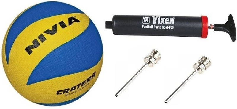 NIVIA Combo of Three, Craters Rubber ( Blue & Yellow), Vixen Pump ,and Needle Volleyball - Size: 4(Standard, Pack of 1, Multicolor)