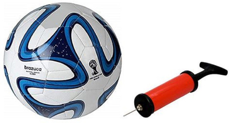 Aristo Blue Brazuca Football with Inflating Air Pump Football - Size: 5(Standard, Pack of 2, Multicolor)