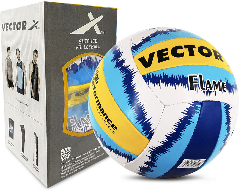 VECTOR X 18 Panel Flame Rubber+ Latex Bladder Hand Stitched Indoor Outdoor Durable Beach Volleyball - Size: 4(Standard, Pack of 1)