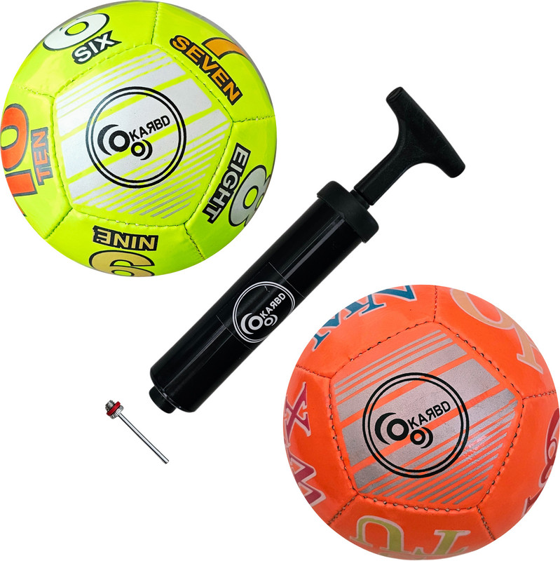 KARBD Hand Stitch PVC Small Kids Soccer Ball Combo with Air Pump & Needle Pin 12 Panel Football - Size: 1(Kids, Pack of 2, Orange, Green)