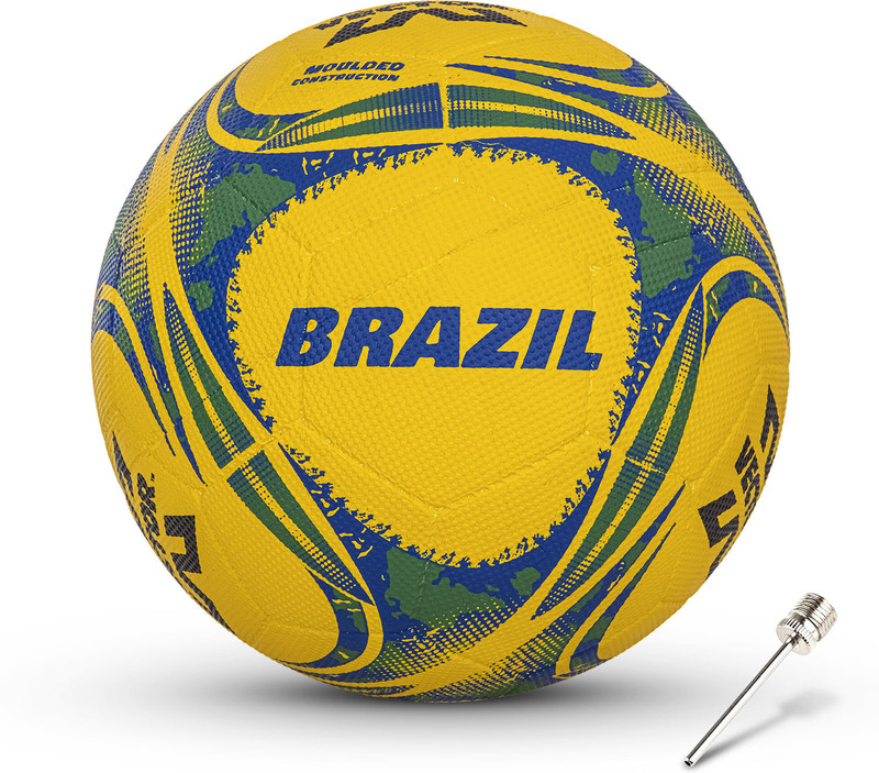 VECTOR X Brazil Country Colour 32 Panel Rubber Moulded Outdoor Training Match Practice Football - Size: 5(Standard, Pack of 1, Yellow)