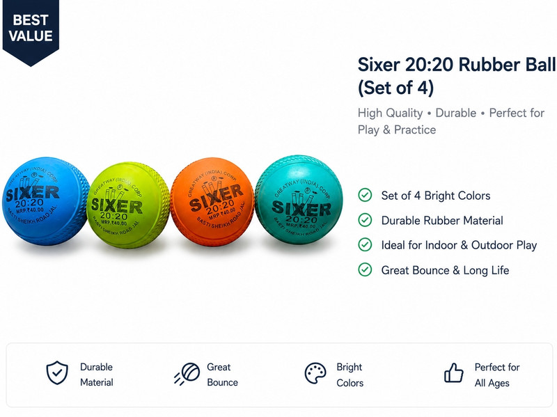 Sixer Cricket Ball Combo Pack | Bright Color Practice Balls Set 4 Standard Bail(Pack of  4)
