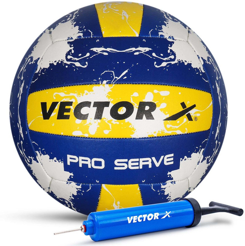 VECTOR X Pro Serve 18 Panel Rubber Machine Stitched Ball With Pump Volleyball - Size: 4(Standard, Pack of 1)