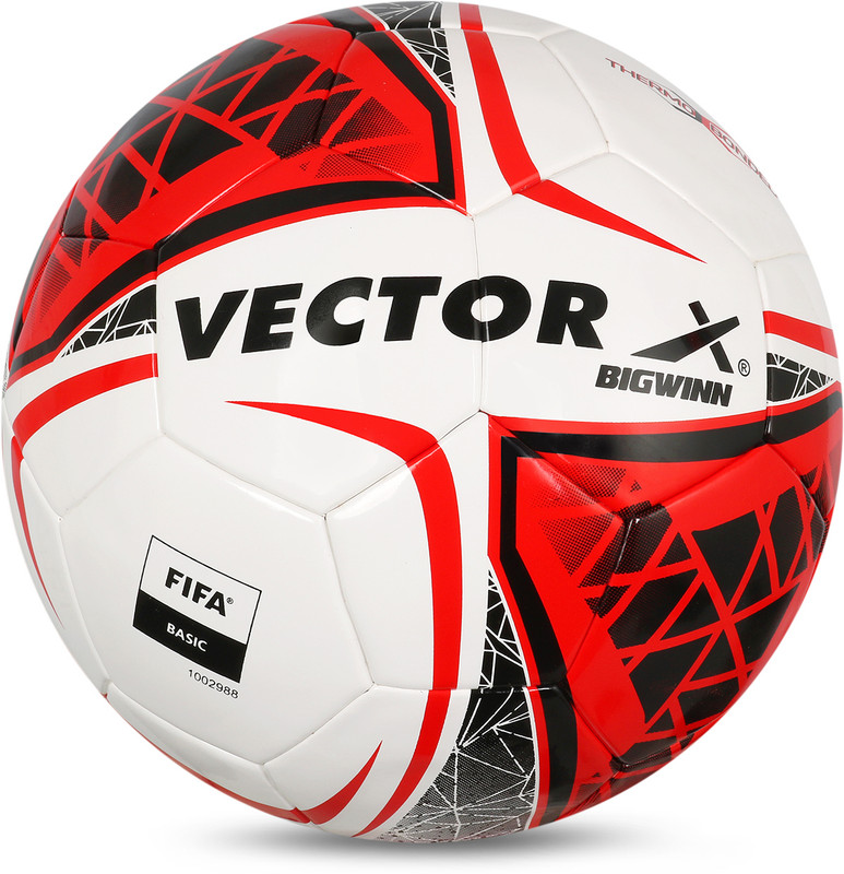 VECTOR X BIGWINN�32 Panel Thermo Bonded PU Pasted + Rubber Bladder FIFA BASIC Approved Football - Size: 5(Standard, Pack of 1, White, Red)
