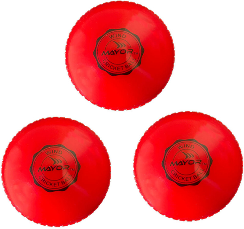 MAYOR Cricket Wind Ball for Indoor & Outdoor Street Cricket Rubber Ball(Standard, Pack of 3, Red)