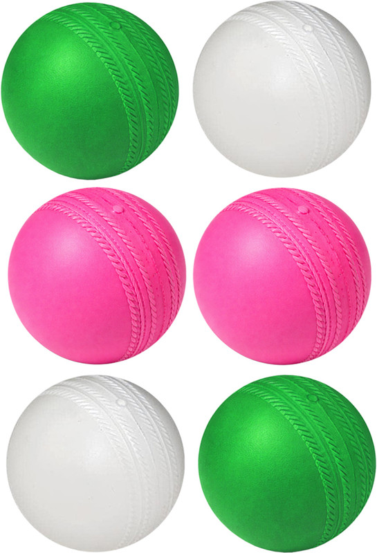 Tigon Non Toxic Plastic Cricket Ball (Pink, White, Green Pack of 6 | 50gm Per Ball) Cricket Training Ball(Kids, Pack of 6, Pink, White, Green)