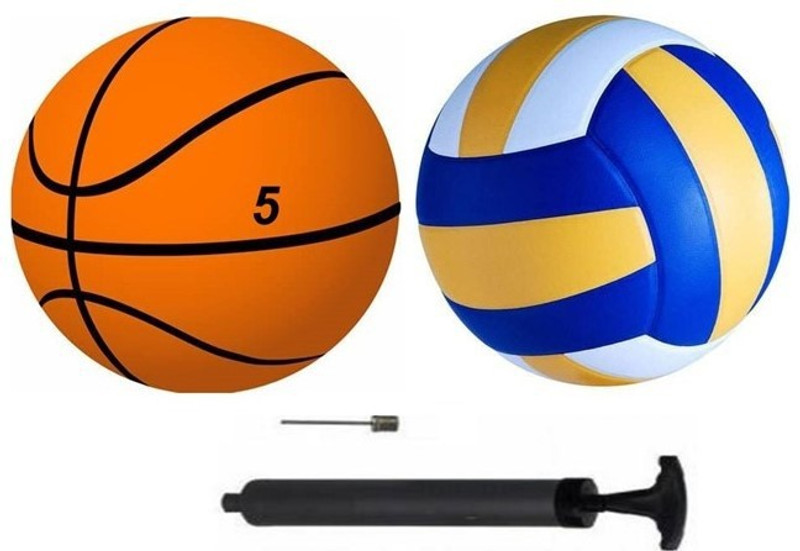 HACKERX COMBO of Basketball SIZE-5 and Volleyball+ Air Pump, Volleyball - Size: 5(Standard, Pack of 3, Multicolor)