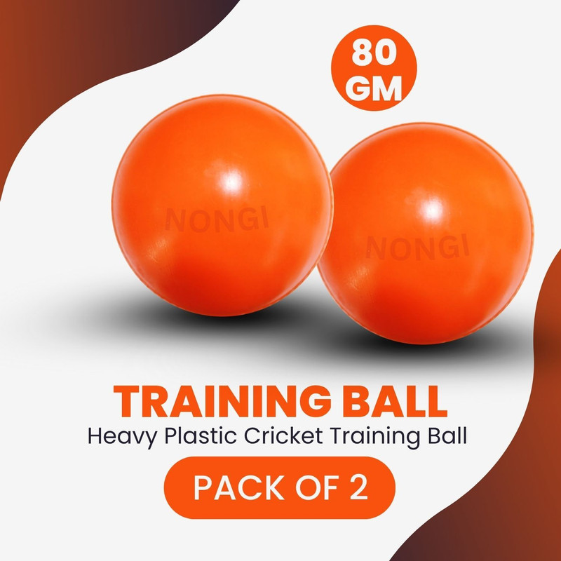 Nongi Heavy Plastic Ball Non Toxic (Pack of 2 | 80gm Per Ball) Plastic Cricket Ball Cricket Training Ball(Standard, Pack of 2, White, Orange)