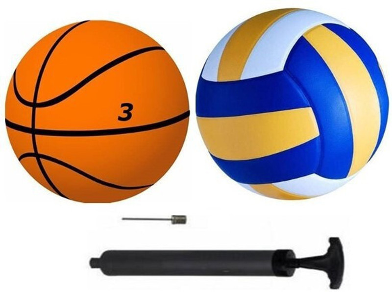 Owlix COMBO of Basketball SIZE-7 and Volleyball+ Air Pump, Volleyball - Size: 5(Standard, Pack of 3, Multicolor)