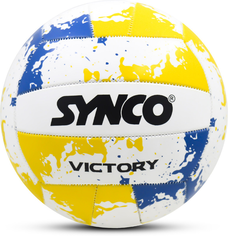 SYNCO Victory Rubber Volleyball, 18 Panel Machine Stitched, Indoor/Outdoor Volleyball - Size: 4(Standard, Pack of 1, White, Yellow, Blue)