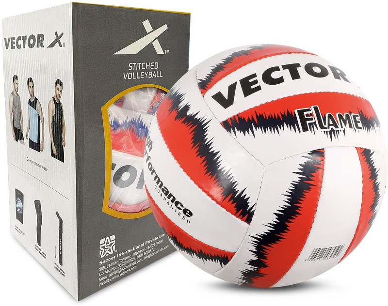 VECTOR X 18 Panel Flame Rubber+ Latex Bladder Hand Stitched Indoor Outdoor Durable Beach Volleyball - Size: 4(Standard, Pack of 1)