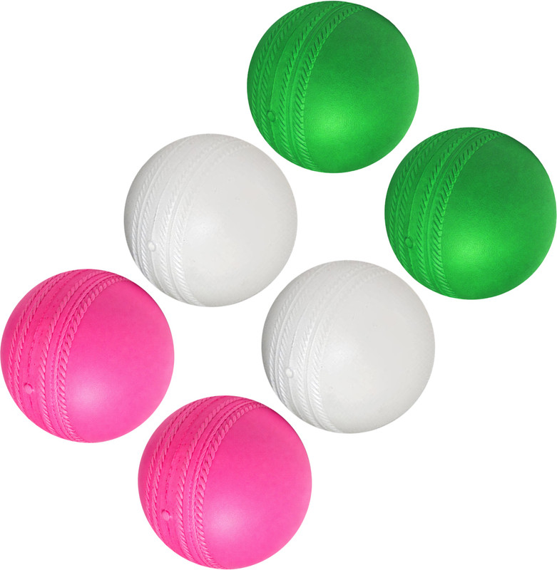 Tigon Hard Plastic Cricket Ball For KIds/Boys/Girls (6 Pcs, Pink, White, Green) Cricket Training Ball(Standard, Pack of 6, Pink, White, Green)