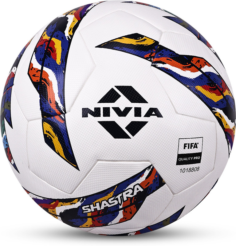 NIVIA Shastra Thermobond, Match Ball, 8 Panels, Ideal For Natural and Artificial Turf Football - Size: 5(Standard, Pack of 1, White, Blue, Orange)
