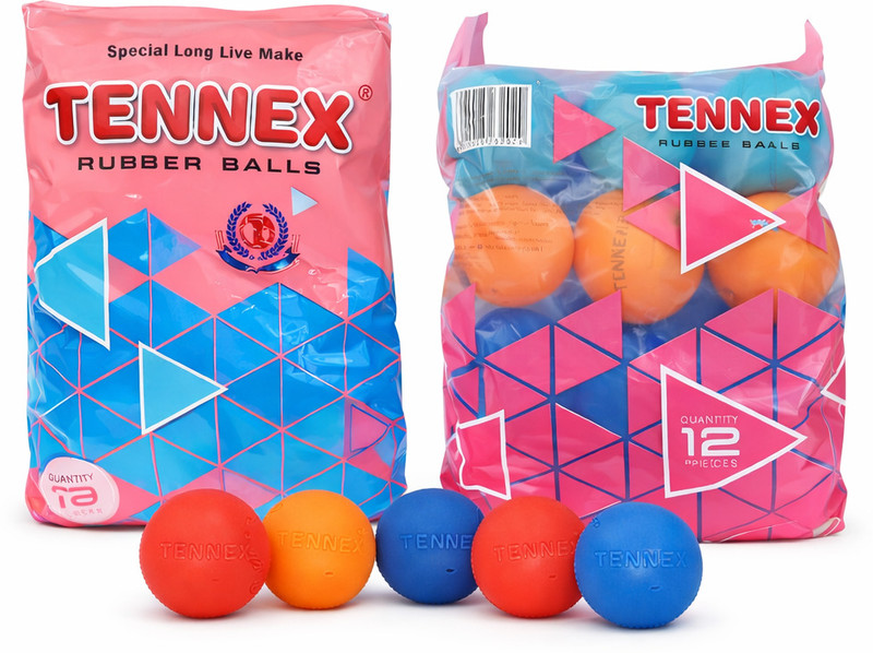 Tennex Rubber Cricket Balls – Soft Practice Ball (Pack of 12) Multi-Color Cricket Rubber Ball(Standard, Pack of 12, Yellow, Blue, Orange, Red, Pink)