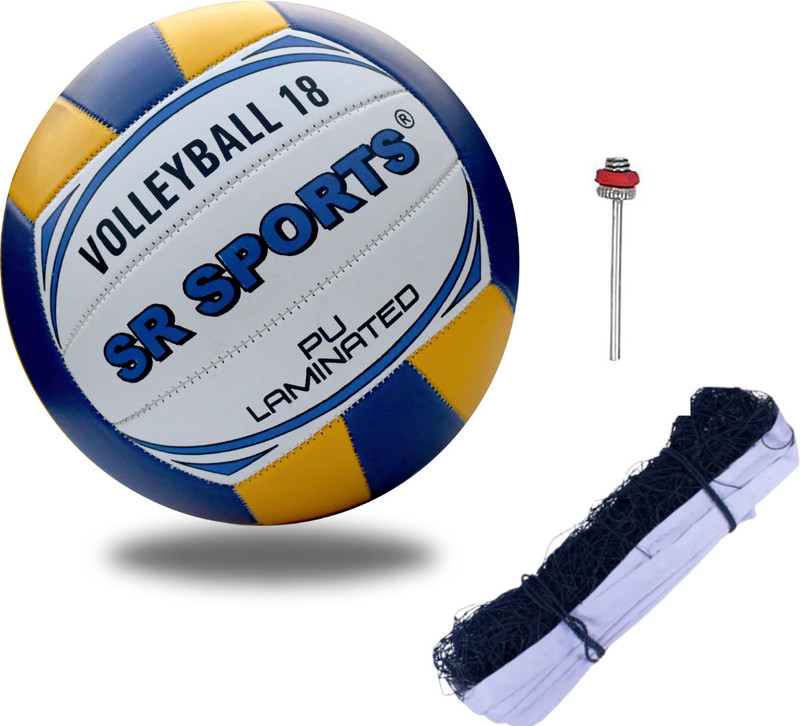 sr sports Volleyball With Net | Machine-Stitched | Outdoor Play | Water-Resistant Volleyball - Size: 4(Kids, Pack of 1, Yellow, Blue, White)