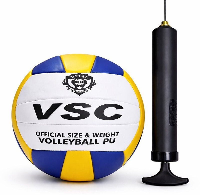 VITAL SPORTS CLUB Official Size & Weight Soft PU Leather Volleyball for Indoor & Outdoor With Pump Volleyball - Size: 5(Standard, Pack of 1, Yellow)