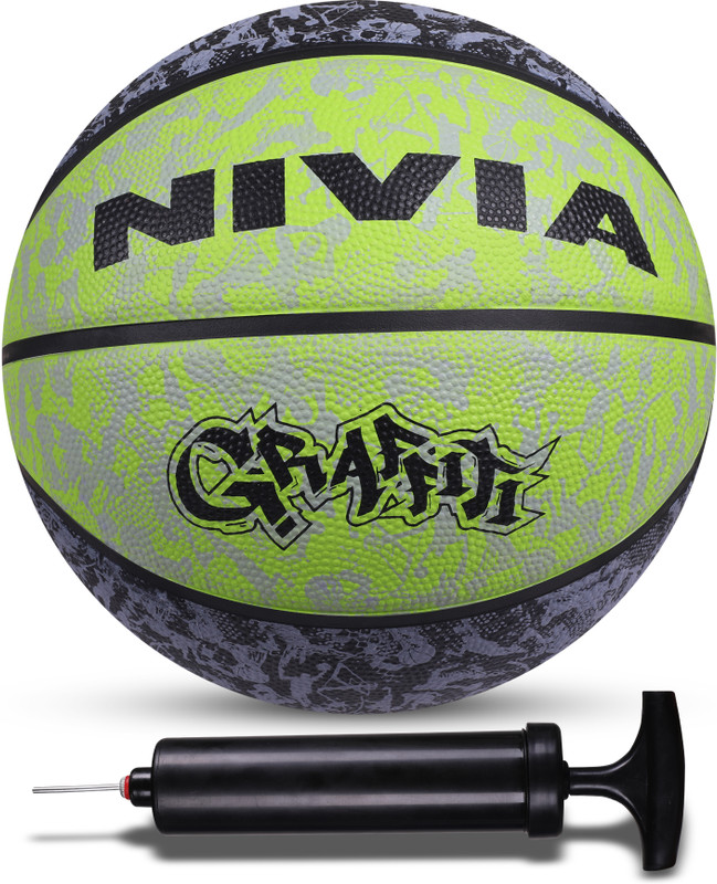 NIVIA Graffiti Basketball With Ball Pump Basketball - Size: 7(Standard, Pack of 2, Black, Green)