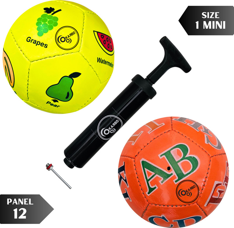 KARBD Hand Stitch PVC Small Kids Soccer Ball Combo with Air Pump & Needle Pin 12 Panel Football - Size: 1(Kids, Pack of 2, Green, Yellow)