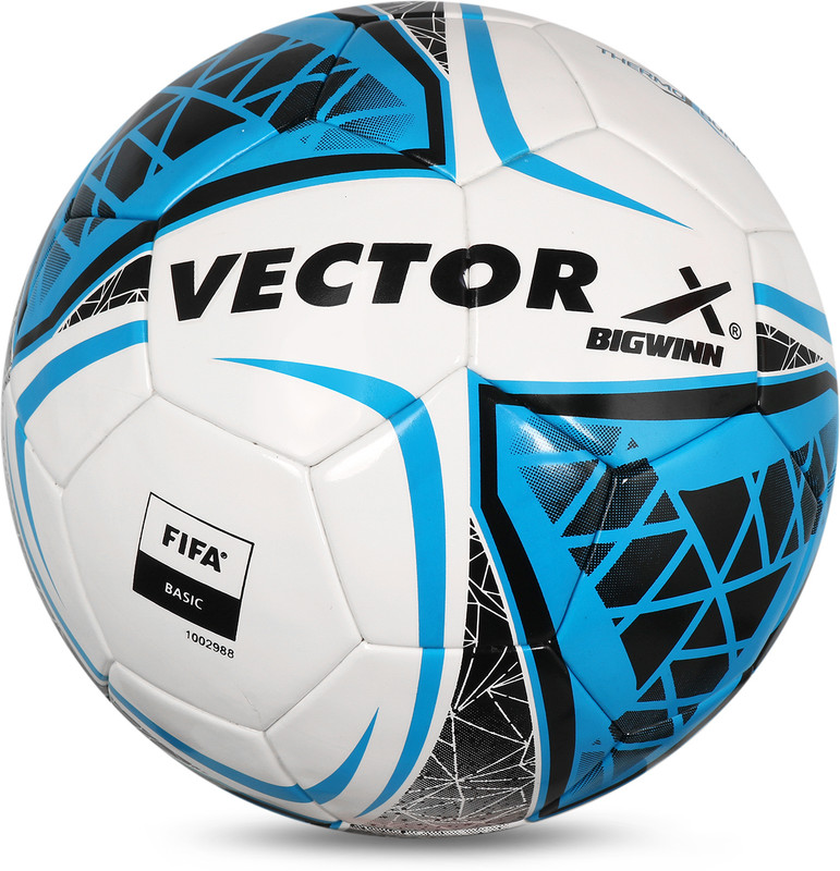 VECTOR X BIGWINN�32 Panel Thermo Bonded PU Pasted + Rubber Bladder FIFA BASIC Approved Football - Size: 5(Standard, Pack of 1, White, Blue)