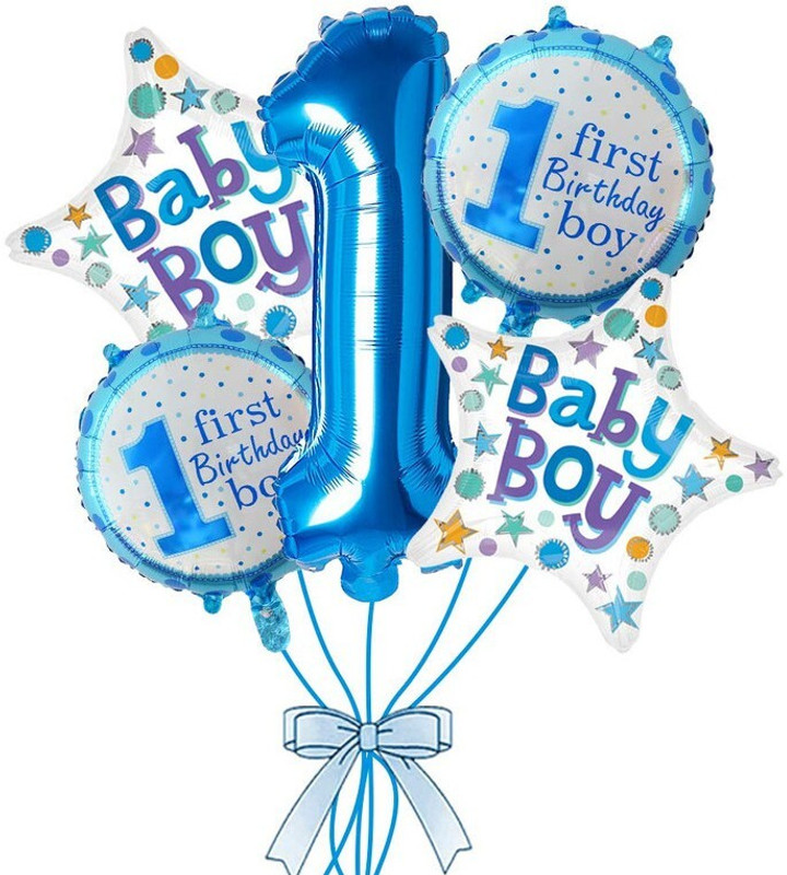ZAMBOOREE Solid C-287 Baby boy first/1st happy birthday party decorations combo/kit blue theme Balloon(Blue, Pack of 5)