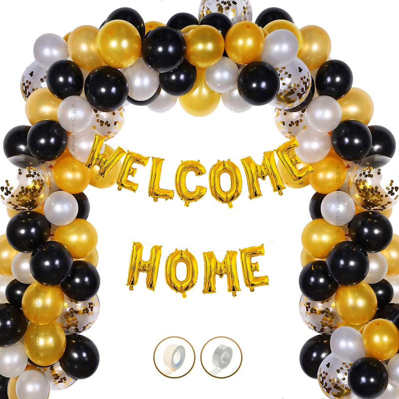 Giftzadda Solid 66 Pcs "Welcome Home" Letter Alphabet Foil Balloon Golden BlackTheme Party Kit Letter Balloon(Gold, Pack of 66)