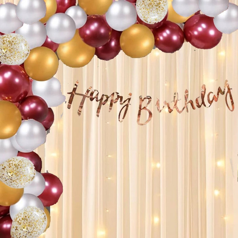 PARTY MIDLINKERZ Solid White Net Happy Birthday Decoration kit set Combo for Kids & Adults Balloon(Multicolor, Pack of 35)