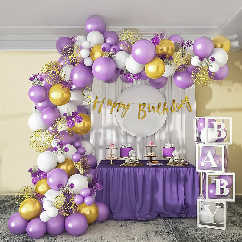 ZYRIC Happy Birthday Decoration Kits with Purple, White and Gold Balloons(Set of 67)