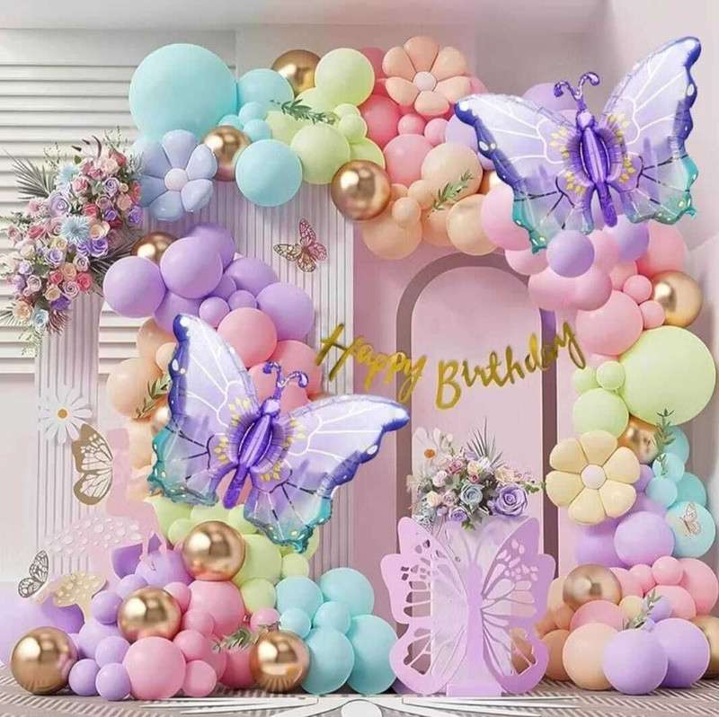 FLIPZONE Solid Purple Butterfly Foil Birthday Decorations Balloon(Purple, Multicolor, Pack of 72)
