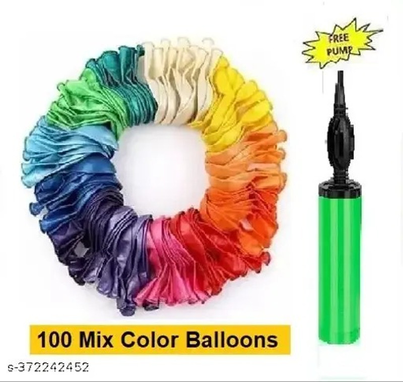 emutz Solid Balloons 100 MultiColor with Pump for Birthday, Anniversary , Festival, Wedding, Balloon(White, Pack of 101)