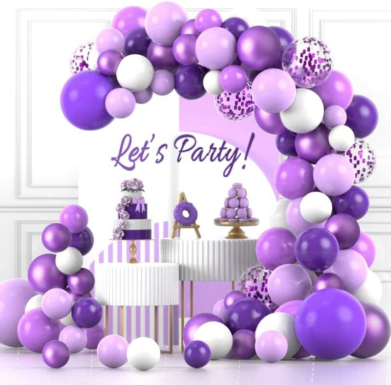 R G ACCESSORIES Solid Purple White Violet Balloons Garland Kit Of 53 Pcs For Party Decorations Balloon(Purple, Pack of 53)