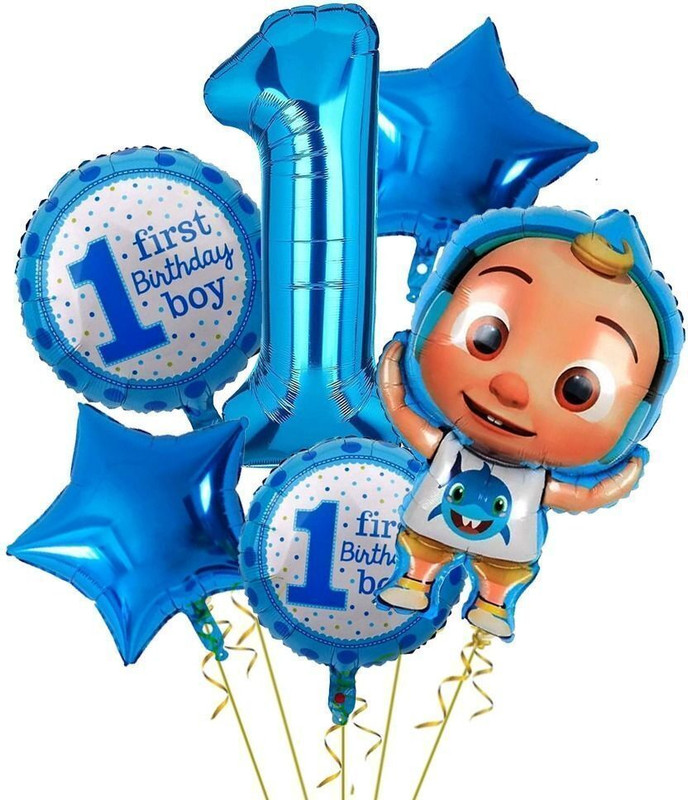 PopTheParty Printed Cocomelon Foil Balloon set children 1st birthday decoration cartoon little boy Balloon Bouquet(Multicolor, Pack of 6)