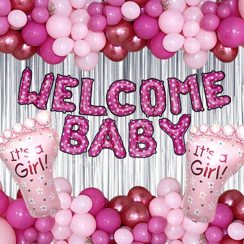groovy dudz New Born Baby Welcome Decorations for Girls - Pink Welcome Home Baby Decorations(Set of 55)