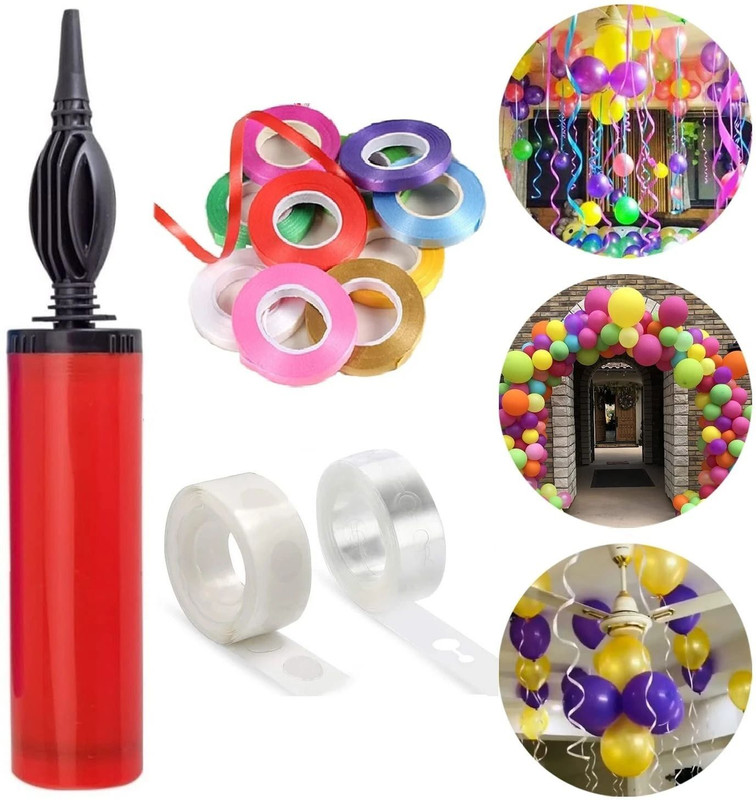 PARTY MIDLINKERZ Solid Balloon Decorating Garland -1Tape Strip,1Glue dot,1Balloon Pump, 15 Ribbon Balloon Bouquet(Multicolor, Pack of 18)