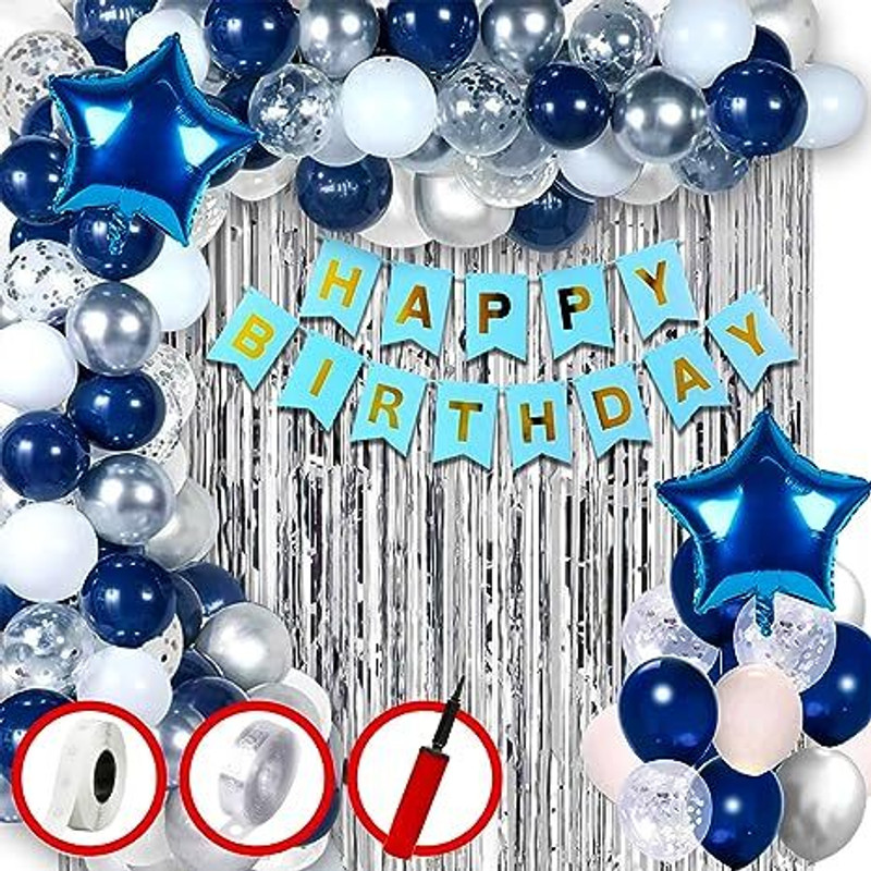 PARTY MIDLINKERZ Solid Boys Happy Birthday Decoration, 1st 61 Pcs kit item combo Balloon(Multicolor, Pack of 61)