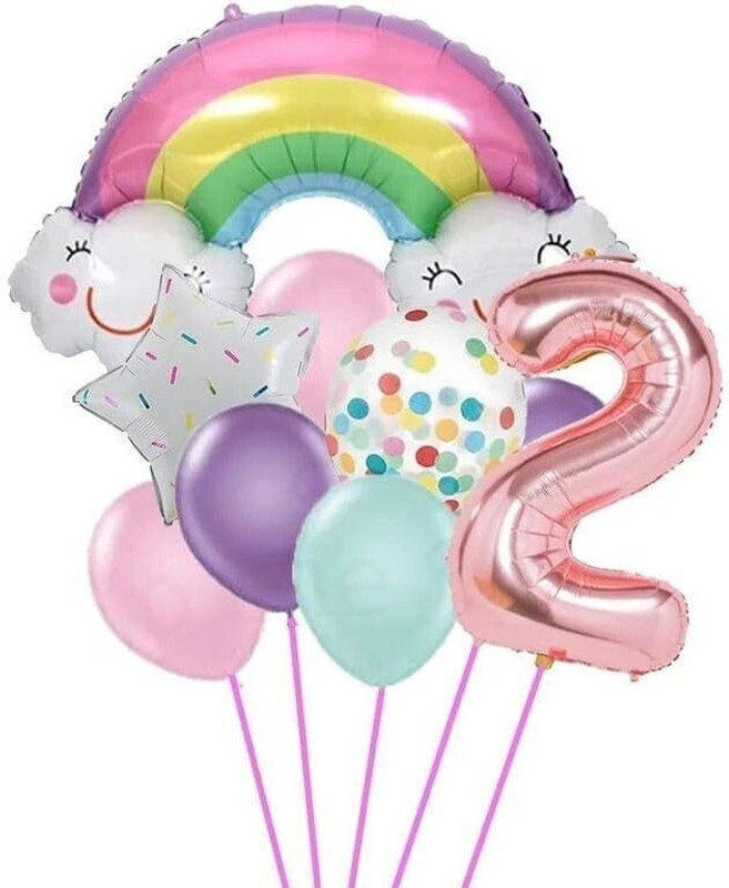 PopTheParty Solid 2nd Rainbow bunch Balloons for Birthday Decorations Balloon Bouquet(Multicolor, Pack of 10)