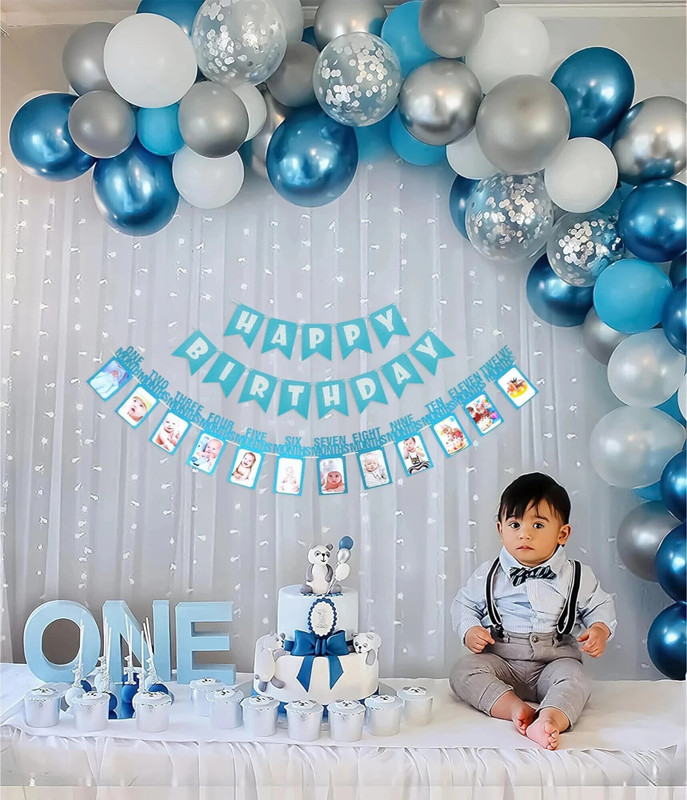 BUC Solid 1st First Happy Birthday Decoration kit items - 67 Pcs Birthday combo pack Balloon(Multicolor, Pack of 67)