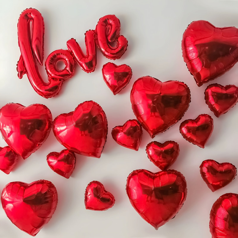 ZAMBOOREE Printed Red Heart Balloons For Decoration Includes Love Balloons With Heart Foil Balloon Balloon(Red, Pack of 14)