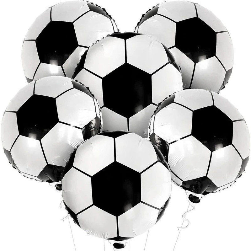 PopTheParty Solid Birthday Decorations,Soccer Party Supplies, Sports Birthday Party Football Foil Balloon(White, Black, Pack of 6)