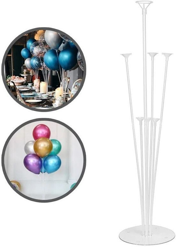 PopTheParty Solid Balloon Stand, Set of Clear Table Desktop Balloon Holder with 7 Balloon Sticks Balloon(White, Pack of 7)