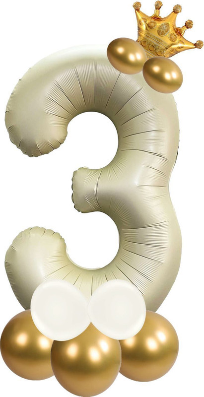 Party Parindey Solid 3 Number 32 Inch Foil Balloon Birthday Anniversary Decorations kit for boy girl Letter Balloon(White, Pack of 14)