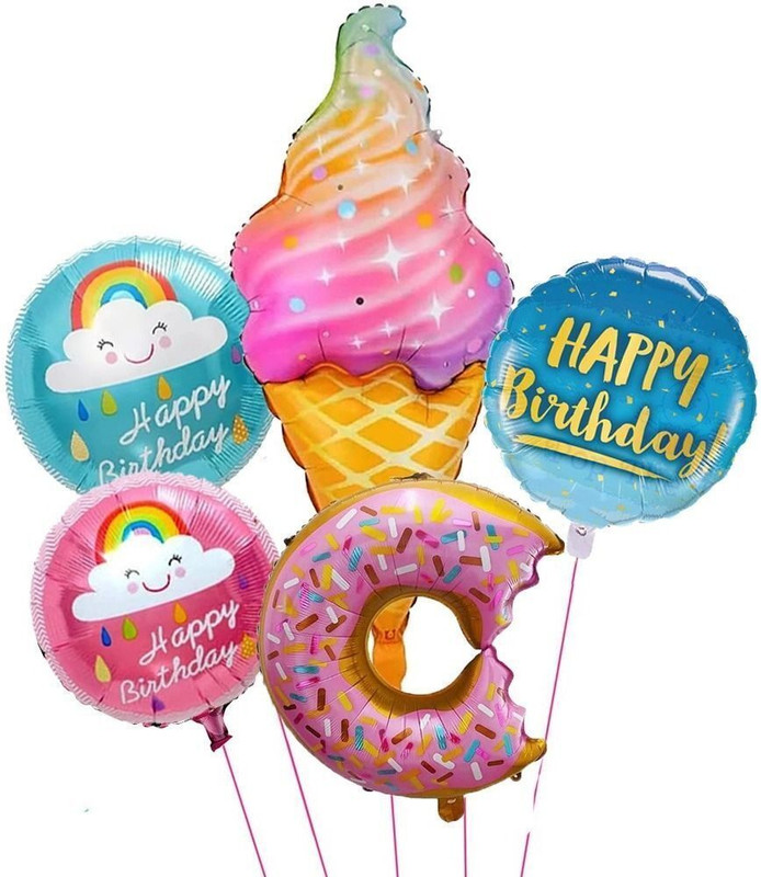 PopTheParty Printed Happy Birthday Ice Cream Foil Balloons Theme For Birthday Decorations Balloon(Multicolor, Pack of 5)